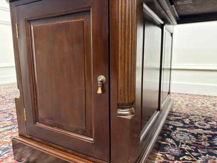 Klassiek-Engels-Oud-Antiek-Chesterfield-Vintage-Bureau-Desk-Partnerdesk-Groen-Leder