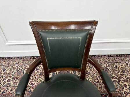 Klassiek-Antiek-Engels-Oud-Chesterfield-Bureaustoel-President-Chair-Groen-Leder