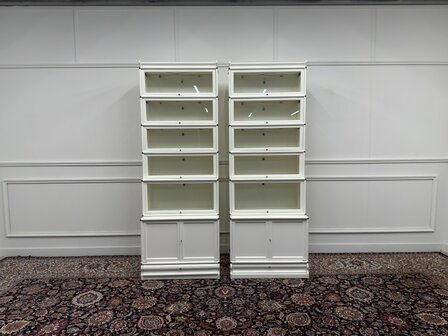 Klassiek-Antiek-Engels-Oud-Chesterfield-Originele-Globe-Wernicke-Boekenkast-Bibliotheekkast-Kast-Wit