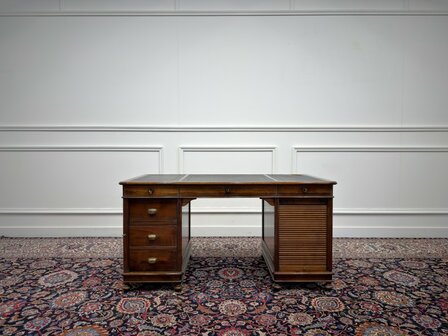 Klassiek-Antiek-Oud-Italiaans-Assi-D'asolo-Bureau-Desk-Kersenhout-Zwart-Leder