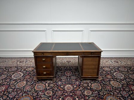 Klassiek-Antiek-Oud-Italiaans-Assi-D'asolo-Bureau-Desk-Kersenhout-Zwart-Leder