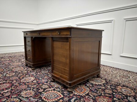 Klassiek-Antiek-Oud-Italiaans-Assi-D'asolo-Bureau-Desk-Kersenhout-Zwart-Leder