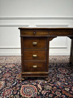 Klassiek-Antiek-Oud-Italiaans-Assi-D'asolo-Bureau-Desk-Kersenhout-Zwart-Leder