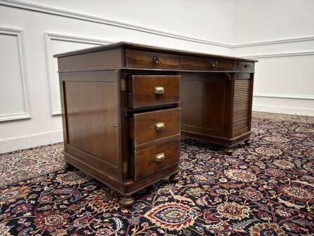 Klassiek-Antiek-Oud-Italiaans-Assi-D'asolo-Bureau-Desk-Kersenhout-Zwart-Leder