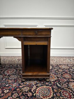 Klassiek-Antiek-Oud-Italiaans-Assi-D'asolo-Bureau-Desk-Kersenhout-Zwart-Leder