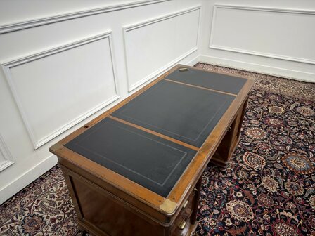 Klassiek-Antiek-Oud-Italiaans-Assi-D'asolo-Bureau-Desk-Kersenhout-Zwart-Leder