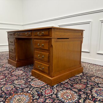Klassiek-Engels-Antiek-Oud-Vintage-Origineel-Globe-Wernicke-Bureau-Desk-Groen-Leder