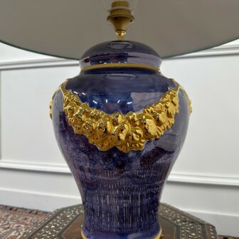Antique French table lamp vase with gold ornaments