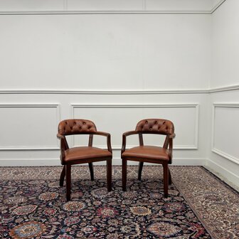 Klassiek-Engels-Antiek-Oud-Chesterfield-Bureaustoel-Stoel-Stoelen-Set