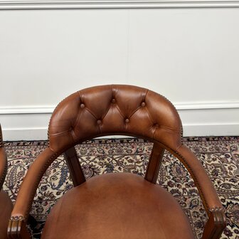 Klassiek-Engels-Antiek-Oud-Chesterfield-Bureaustoel-Stoel-Stoelen-Set