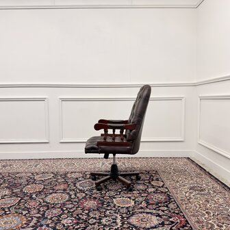 Klassiek-Antiek-Engels-Oud-Chesterfield-Bureaustoel-Desk-President-Chair-Bruin-Leder