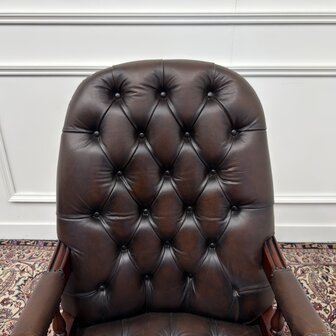 Klassiek-Antiek-Engels-Oud-Chesterfield-Bureaustoel-Desk-President-Chair-Bruin-Leder