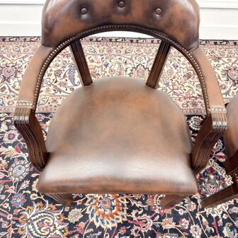 Set-Klassiek-Antiek-Engels-Oud-Chesterfield-Bureaustoel-Desk-President-Chair-Oxblood-Leder