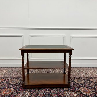 Klassiek-Engels-Antiek-Oud-Chesterfield-Vintage-Sidetable-Side-Table-Bijzettafel-Groen-Leder