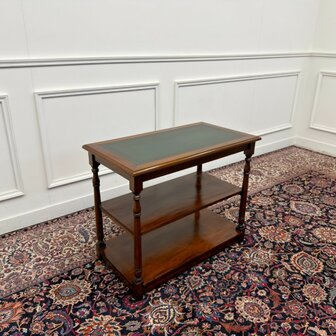 Klassiek-Engels-Antiek-Oud-Chesterfield-Vintage-Sidetable-Side-Table-Bijzettafel-Groen-Leder