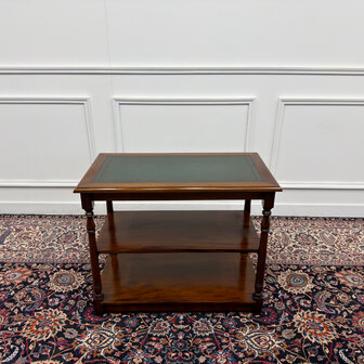 Klassiek-Engels-Antiek-Oud-Chesterfield-Vintage-Sidetable-Side-Table-Bijzettafel-Groen-Leder