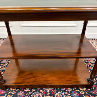 Klassiek-Engels-Antiek-Oud-Chesterfield-Vintage-Sidetable-Side-Table-Bijzettafel-Groen-Leder