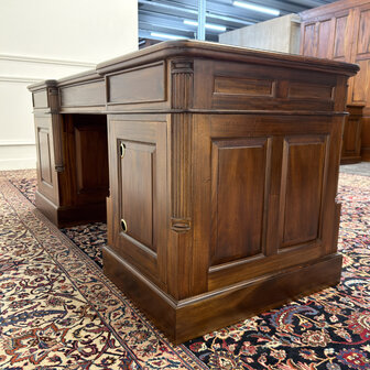 Klassiek-Engels-Oud-Antiek-Vintage-Chesterfield-Bureau-Desk-Groen-Leder
