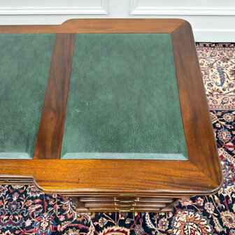 Klassiek-Engels-Oud-Antiek-Vintage-Chesterfield-Bureau-Desk-Groen-Leder