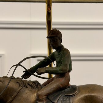 Klassiek-Engels-Antiek-Oud-Brons-Bronze-Lamp-Tafellamp-Ruiter