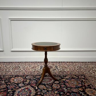 Klassiek-Engels-Antiek-Oud-Vintage-Chesterfield-Sidetable-Side-Table-Bijzettafel-Groen-Leder