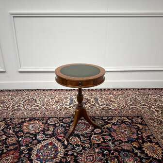 Klassiek-Engels-Antiek-Oud-Vintage-Chesterfield-Sidetable-Side-Table-Bijzettafel-Groen-Leder