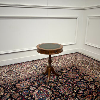 Klassiek-Engels-Antiek-Oud-Vintage-Chesterfield-Sidetable-Side-Table-Bijzettafel-Groen-Leder