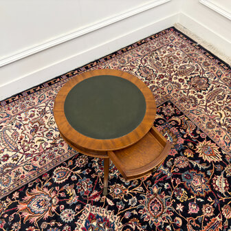 Klassiek-Engels-Antiek-Oud-Vintage-Chesterfield-Sidetable-Side-Table-Bijzettafel-Groen-Leder