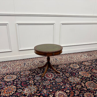 Klassiek-Engels-Antiek-Oud-Vintage-Chesterfield-Sidetable-Side-Table-Bijzettafel-Groen-Leder