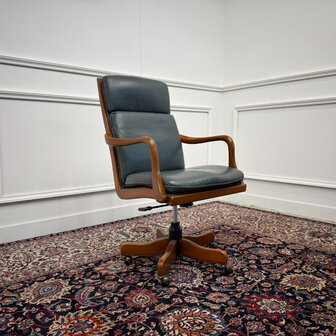 Klassiek-Antiek-Engels-Oud-Vintage-Chesterfield-Heldense-Exclusive-Bureaustoel-President-Chair-Groen-Leder