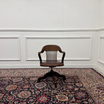 Klassiek-Antiek-Engels-Oud-Vintage-Chesterfield-Bureaustoel-Captain-Chair