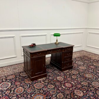 Klassiek-Antiek-Engels-Oud-Vintage-Chesterfield-Bureau-Desk-Groen-Leder