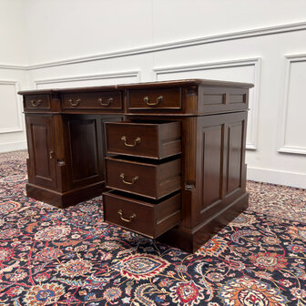 Klassiek-Antiek-Engels-Oud-Vintage-Chesterfield-Bureau-Desk-Groen-Leder