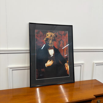 Klassiek-Engels-Antiek-Oud-Prent-Hond-Ierse-Terrier--In-Kledij
