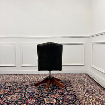 Klassiek-Engels-Antiek-Oud-Vintage-Chesterfield-Bureaustoel-President-Chair-Olijf-Groen-Leder