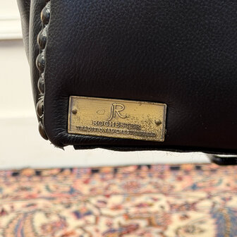 Klassiek-Engels-Antiek-Oud-Vintage-Chesterfield-Rochester-Bureaustoel-Director-Chair-Zwart-Leder