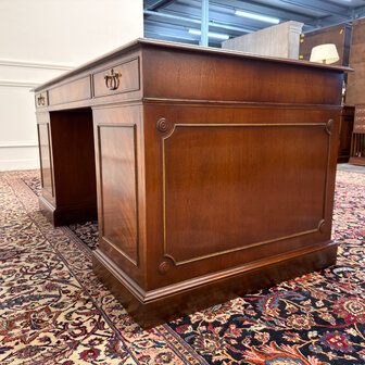 Klassiek-Engels-Antiek-Oud-Vintage-Chesterfield-Bureau-Desk-Groen-Leder