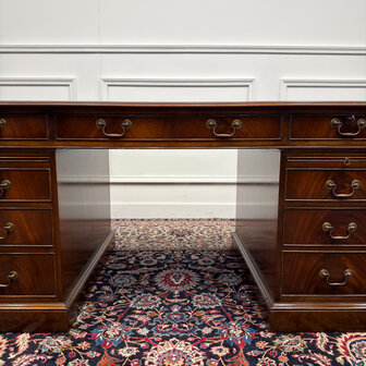 Klassiek-Engels-Antiek-Oud-Vintage-Chesterfield-Bureau-Desk-Groen-Leder