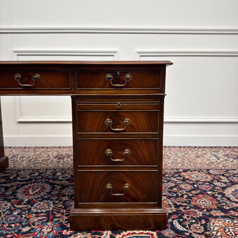 Klassiek-Engels-Antiek-Oud-Vintage-Chesterfield-Bureau-Desk-Groen-Leder