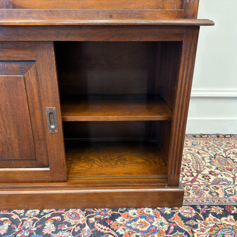 Klassiek-Engels-Antiek-Oud-Vintage-Chesterfield-Eiken-Boekenkast-Buffetkast-Bibliotheekkast-Kast