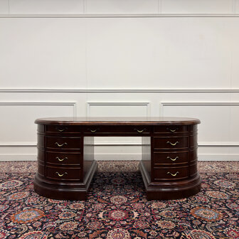 Klassiek-Engels-Antiek-Oud-Vintage-Chesterfield-Groot-Ovaal-Bureau-Desk