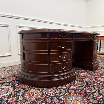 Klassiek-Engels-Antiek-Oud-Vintage-Chesterfield-Groot-Ovaal-Bureau-Desk