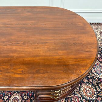 Klassiek-Engels-Antiek-Oud-Vintage-Chesterfield-Groot-Ovaal-Bureau-Desk