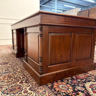 Klassiek-Engels-Antiek-Oud-Vintage-Chesterfield-Groot-Bureau-Desk-Groen-Leder