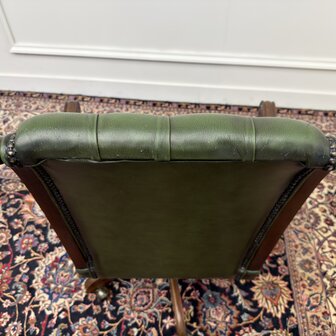 Klassiek-Engels-Antiek-Oud-Vintage-Chesterfield-Bureaustoel-President-Chair-Groen-Leder