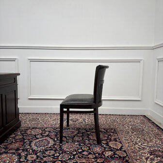 Klassiek-Engels-Antiek-Oud-Vintage-Chesterfield-Bureau-Desk-Partnerdesk-Set-Zwart-Leder-Met-Stoelen