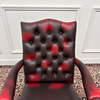 Klassiek-Engels-Antiek-Vintage-Chesterfield-Bureaustoel-President-Chair-Oxblood-Rood-Leder