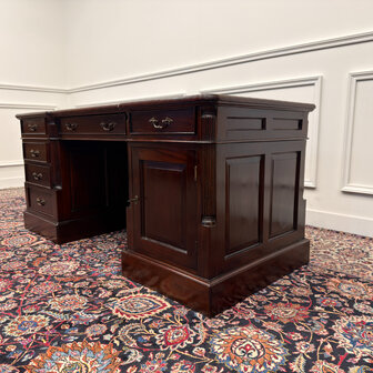 Klassiek-Engels-Antiek-Oud-Vintage-Chesterfield-Bureau-Desk-Groen-Leder-met-Achterschot