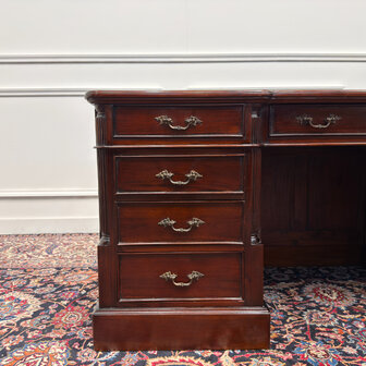 Klassiek-Engels-Antiek-Oud-Vintage-Chesterfield-Bureau-Desk-Groen-Leder-met-Achterschot