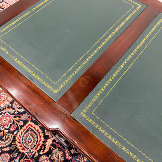 Klassiek-Engels-Antiek-Oud-Vintage-Chesterfield-Bureau-Desk-Groen-Leder-met-Achterschot